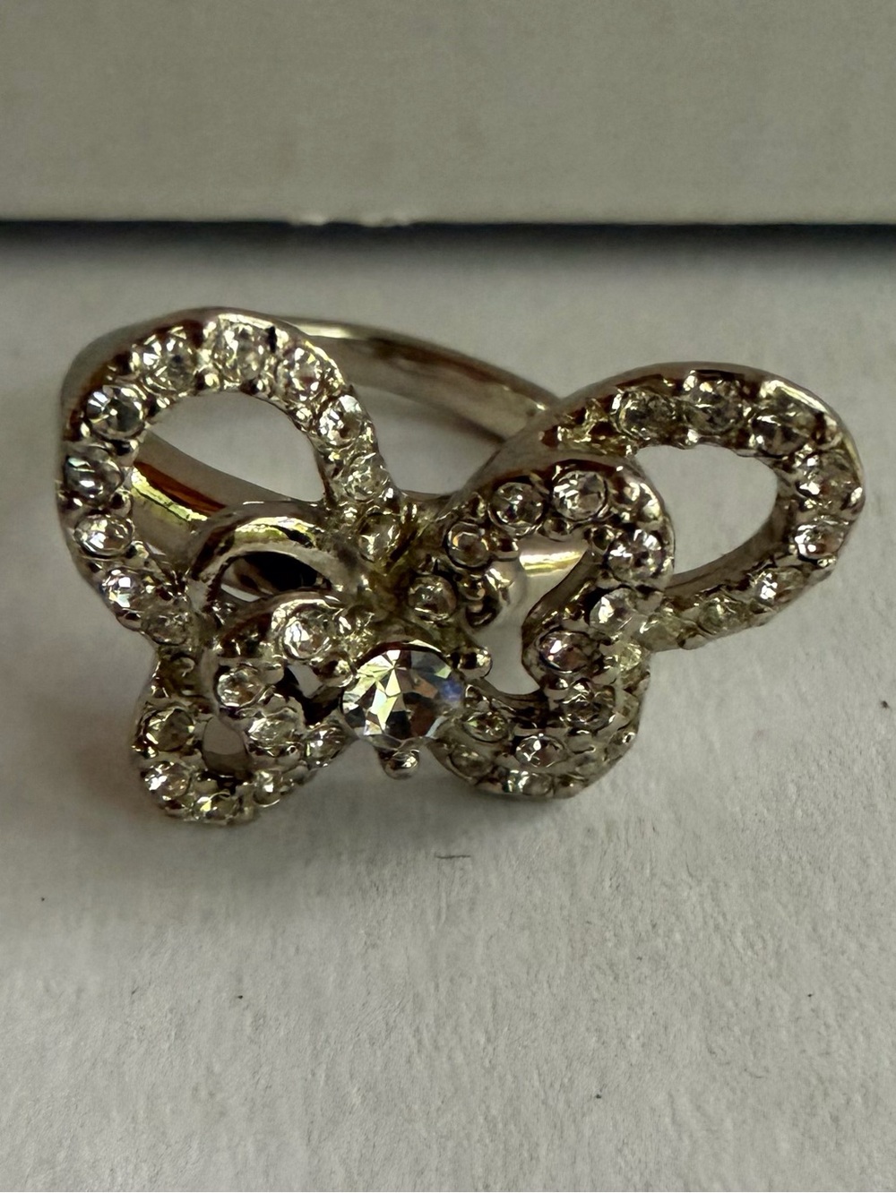 Avon Silver-Tone Butterfly Ring with Clear Crystals size 8